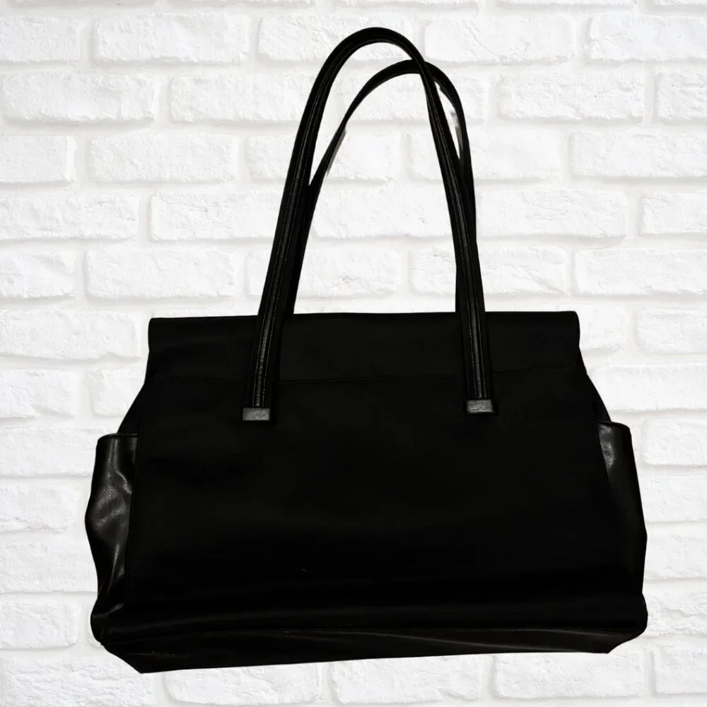 Nine West Black Laptop Tote Bag - Zippered Work Purse Travel-Friendly, 12x15x4